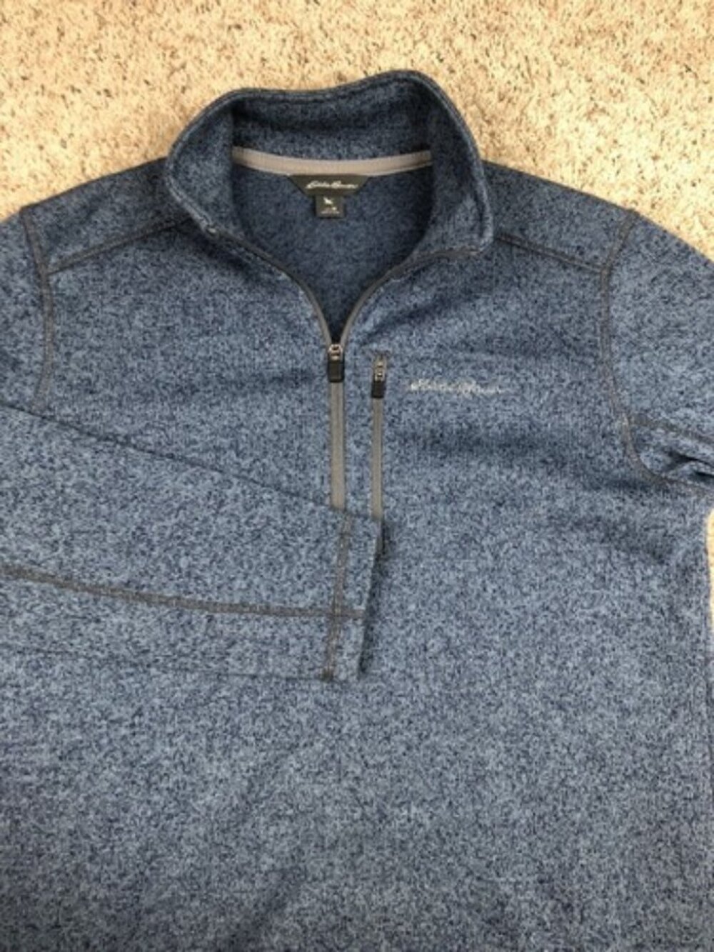 Eddie Bauer Mens Medium Long Sleeve Embroidered Logo Pullover 1/4 Zip Blue